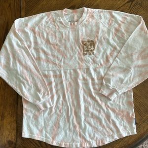 Disney Small tie dye rose gold glitter embossed logo & words long sleeve